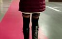 Lady Oups exhib &amp; slave stepmom: Exhib in Mall Parking in Micro Skirt and Sex Toys