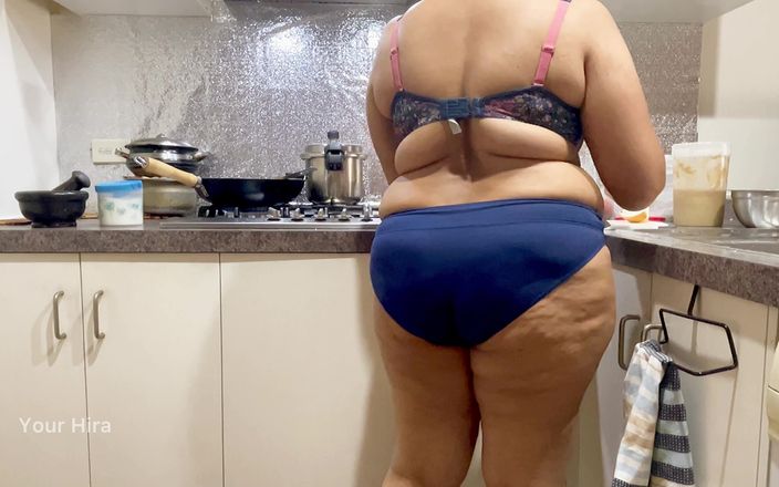 Your Hira: Beautiful Indian wife teases in lingerie while cooking