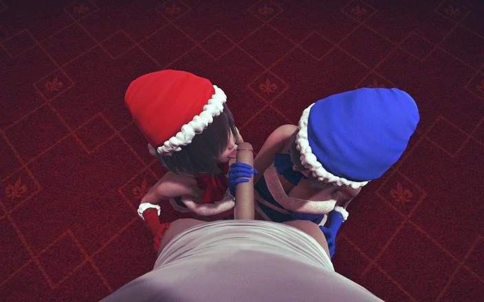 Waifu club 3D: Рождественские девушки дрочат и лижут твой член в видео от первого лица