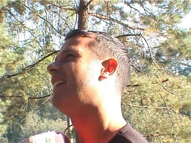 Lucky Cooch: Sexy brunette blows guys cock outdoors and gets plowed indoors