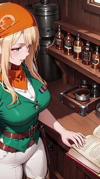 Blonder piraten-kapitän! Grüne Uniform & grobe Seile auf einem sonnigen Deck. Lange posen, lange beine bloßgestellt und dieser neckende blick
