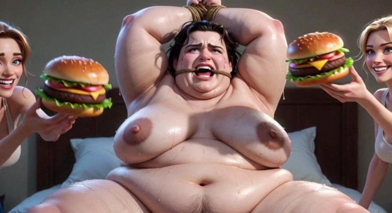 YOUR BEST FANTASY: Fat Ugly Woman in Bondage - Food Degradation by Two Hot...