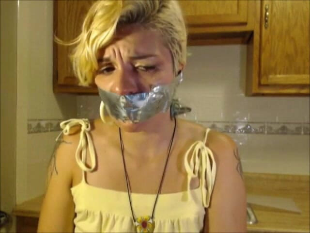 Selfgags classic: Rosalyn receives her worn panty delivery! *tight &amp; massive tape gag*