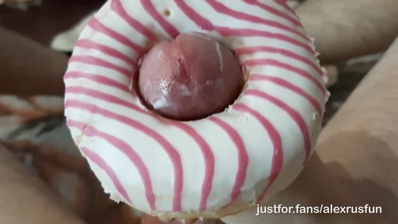 AlexRusFun: Horny skinny teen fucks a donut with a big dick