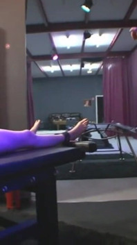 Blonde girl stretching chaining wax playing