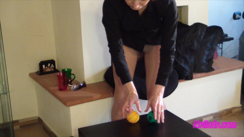 Nyllady: Nyllady Squeezes Rubber Balls Massaging Her Hosed Feet