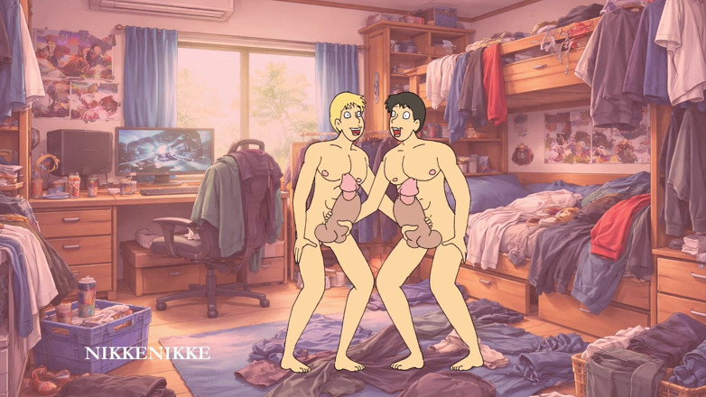 Nikkenikke animation: Yaoi, da dupla de punheta manual para varrer chaminé intensa