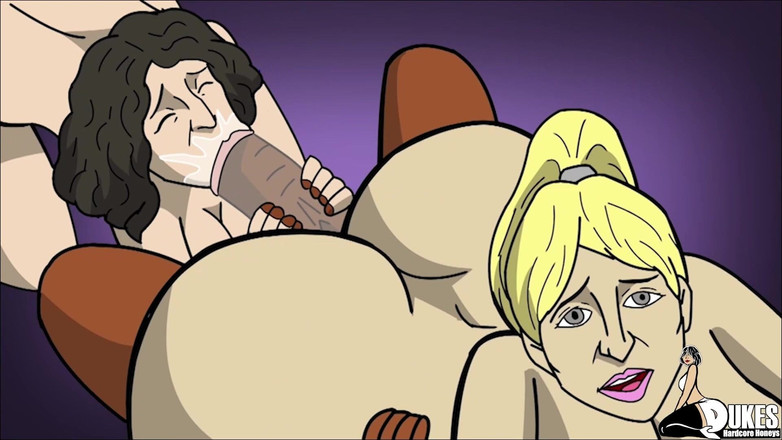 Dukes Hardcore Honeys: Büyük götlü orta yaşlı seksi kadın ağzı tıkanıyor ve sikiliyor...