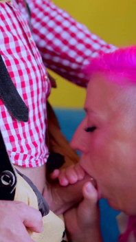 Pink Haired MILF Rides Hard in Dirndl Outfit