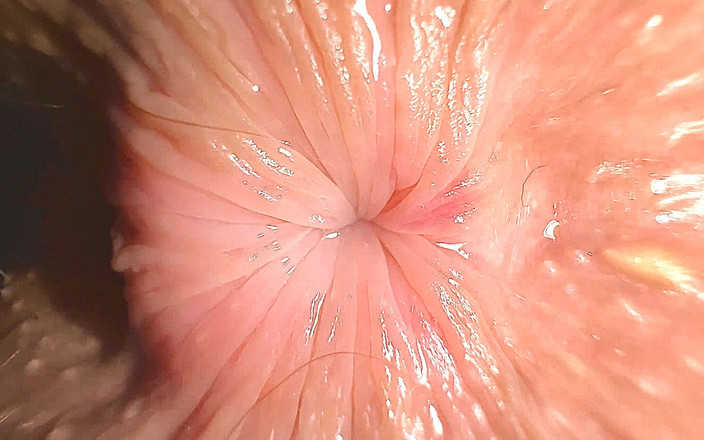 Gigi oficial: Close up ekstrem: lubang pantat remaja mencoba menciummu melalui layar...