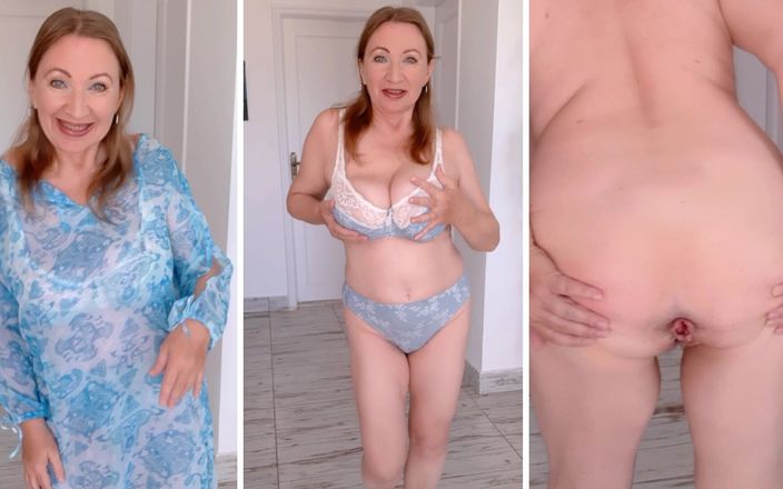 Maria Old: Hot Busty MILF Teasing in Blue Lingerie