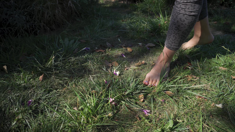 Teasecombo 4K: 草むらで裸足で花をつぶす