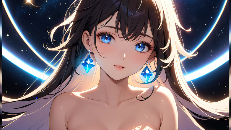 LustRender: Serenidade cósmica: uma bela jovem com poeira estelar nas bochechas