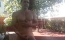 Hot Daddy Adonis: Stunning experience at the backyard jerking off with precum on...