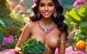 AI Girls: Beautiful Big Breasted Nude Indian Elf Girl with Kale