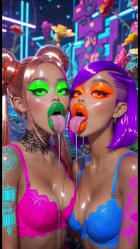 Funny Lesbians Tongue and Kiss Fetish, Ai Animation