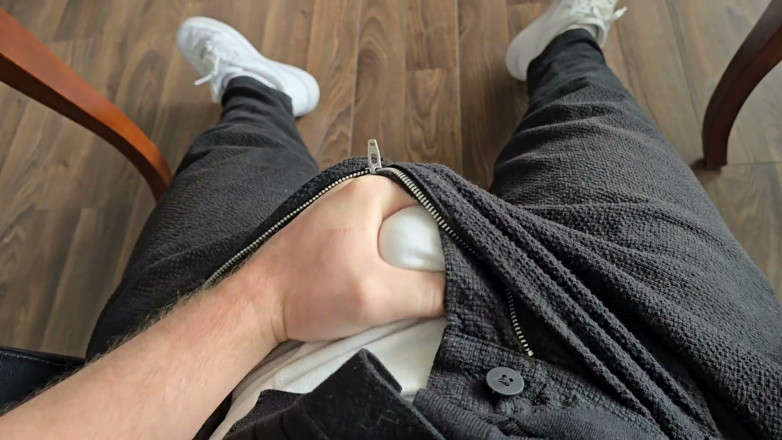 PhantomGentX: Lunch Break - Hot Stepdaddy Rubs His Fat Cock Through White...