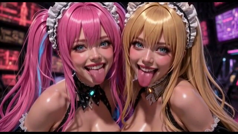 Hot girl dancing: Due carine tette di ragazze cyberpunk, animazione ai