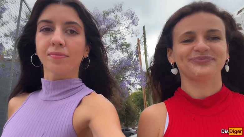 Dis Diger: Two Cum-covered Beauties Love to Walk - Cumwalk
