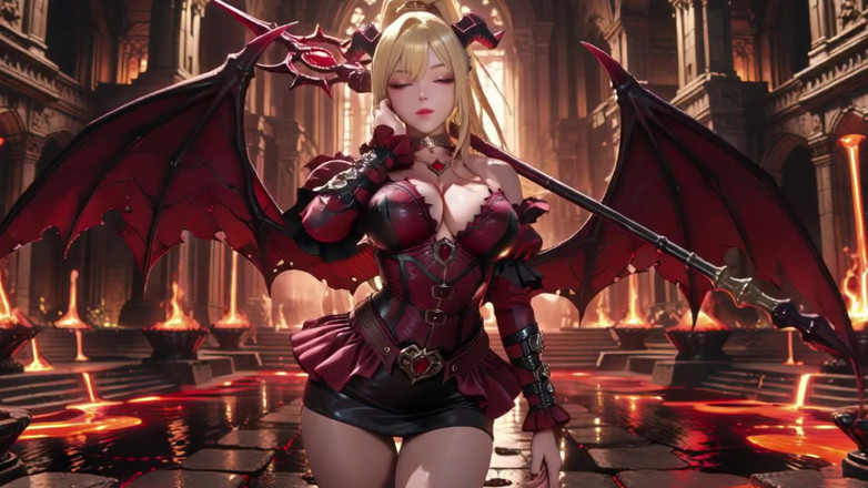 Seraphina Vale: Lava Throne! Blonde Demon Queen Kneels &amp; Spreads Her Wings, Lazy...