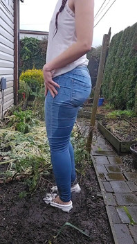 Muddy White Mocs and Jeans Pee