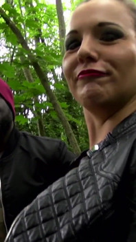 Outdoor threesome fuck for sexy big ass brunette