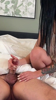 Hot Slim Tight Pussy Brunette Babe Loves Cream and Oily Hard Cocks to Drain the Balls and Take the Cum on Her Hands