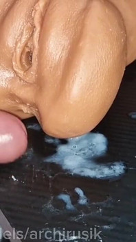 Femboy's Pussy Holes Filled with Cum From Two Huge Cocks