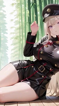 Blond Valkyries klädda ögonblick, den stora slits svarta uniformen är galen!