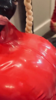 Anyone Is a Fan of Shiny Red Latex? I Know You Want to Cum All Over My Huge Tits