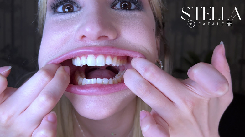 Stellafatale: Fetiche de dientes naturales perfectos que muestran todos los dientes,...