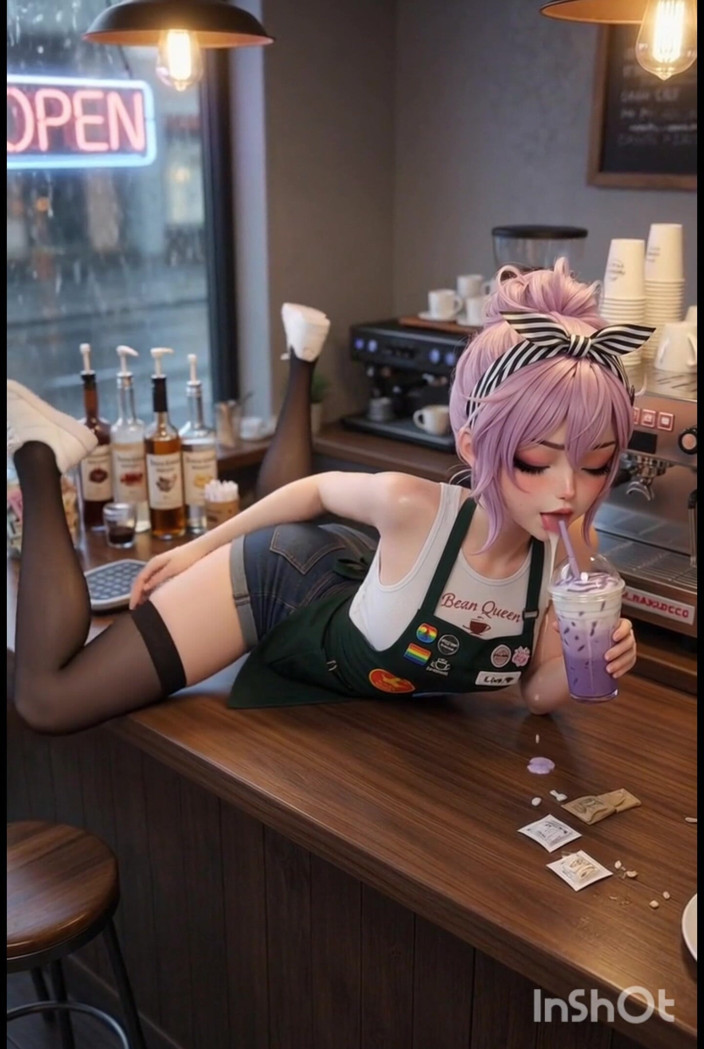 Wertstofsamler: Hot Sexy Tiny Barista Is Waiting for Her Customer, Mastubrating
