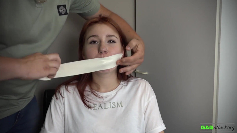 Gag Attack: Red Foxy - Microfoam tape gagged