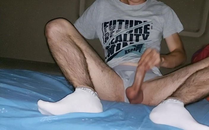 The college boy: Teenager with Grey Underwear and Sports Socks Masturbates and Shots...