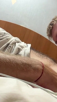 Suck Each Other with Stepdad and Cum in Mouth in Hotel