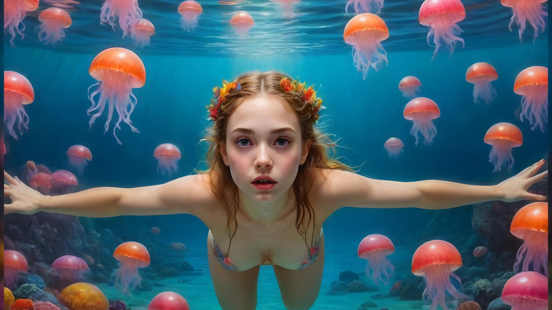 LustRender: Оголені 18-річні дівчата гойдаються в океані