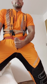 Lumberjack in Hivis Jerks His Huge Cock and Muscle Worship