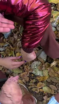 Risky Outdoor Blowjob by the Lake Red Shiny Downjacket Fetish 316