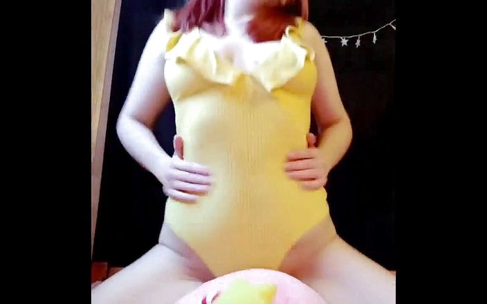Little Redkitten: Cute redhead small tits riding her stuffie