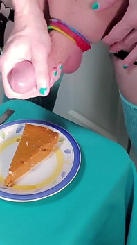 Rikki Ocean Covers Her Pumpkin Pie with Her Special Hand-whipped Cream and Enjoys Every Bite