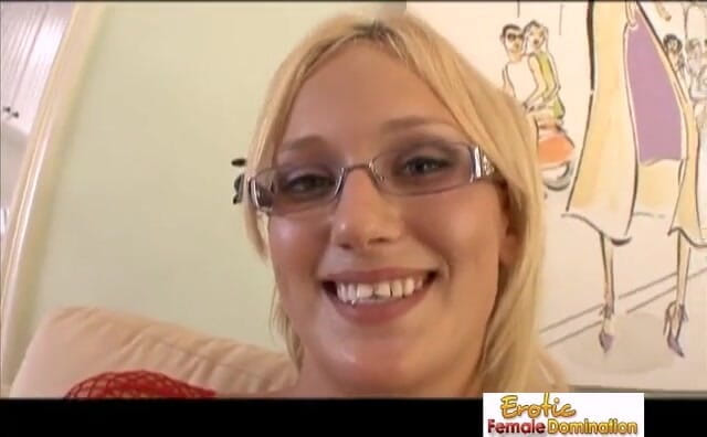 Erotic Female Domination: Spex blonde wearing fishnets tormenting cock in pov