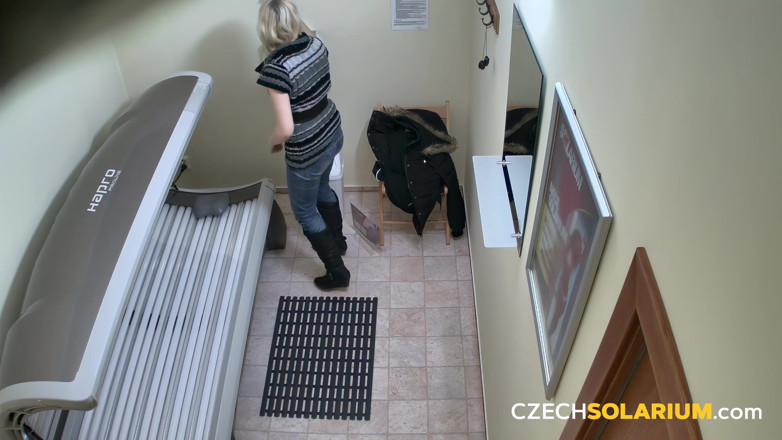 Czech Solarium: Czech Solarium 12: Blonde Babe Strips for Her Tan and Puts...
