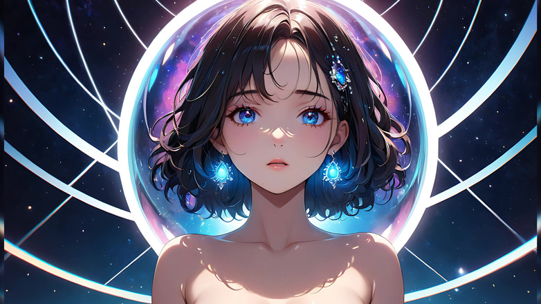 LustRender: ヴォイドゲイザー:きらめく宇宙のそばかすを持つ美しい若い女性