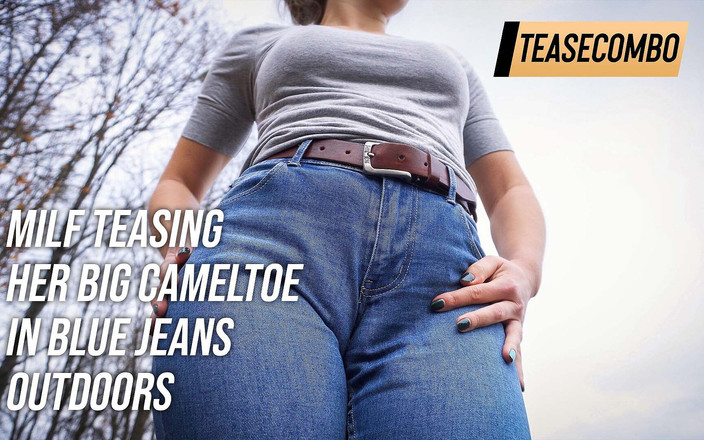 Teasecombo 4K: Милфа соблазняет ее большую верблюжью лапку в синих джинсах на улице