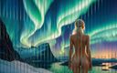 AI Girls: Beautiful Big Breasted Nude Elf Girl Admiring the Northern Lights...