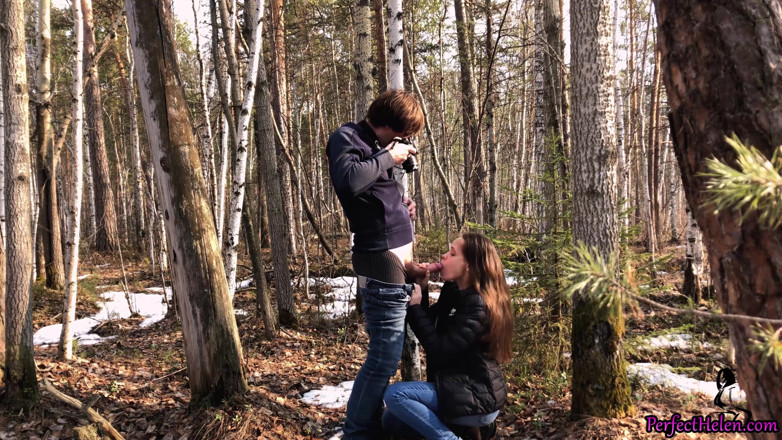 PerfectHelen: Student blowjob and fucking with a photographer in the forest