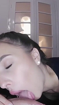 She Loves Drinking Cum From a Condom and Gargling Sperm After Slow Sensual Blowjob