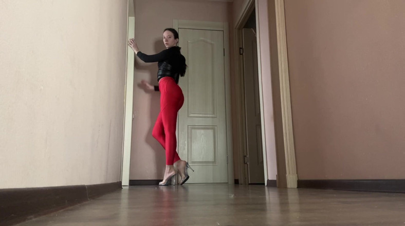 Skinny_lady69: Asmr Mistress in Latex and Red Leggings Strides Across the...