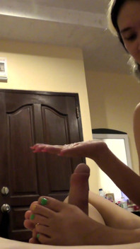 Foot job compilation from blonde Asian