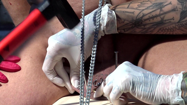 Carmen Rivera Entertainment: Dominatrix nails his balls to a plank and controls his...